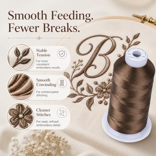 Image of Simthread Embroidery Thread 5000M 40WT Polyester, Coconut Shell S017 | 5000M 40WT polyester thread feeds smoothly for home or commercial embroidery projects.
