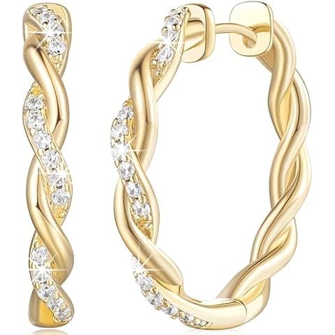 Gold Hoop Earrings 14K Gold Earrings for Women Twisted Large Gold Hoop Earrings Minimalist Diamond Earrings Gold Jewelry 28.6mm*4mm Cover