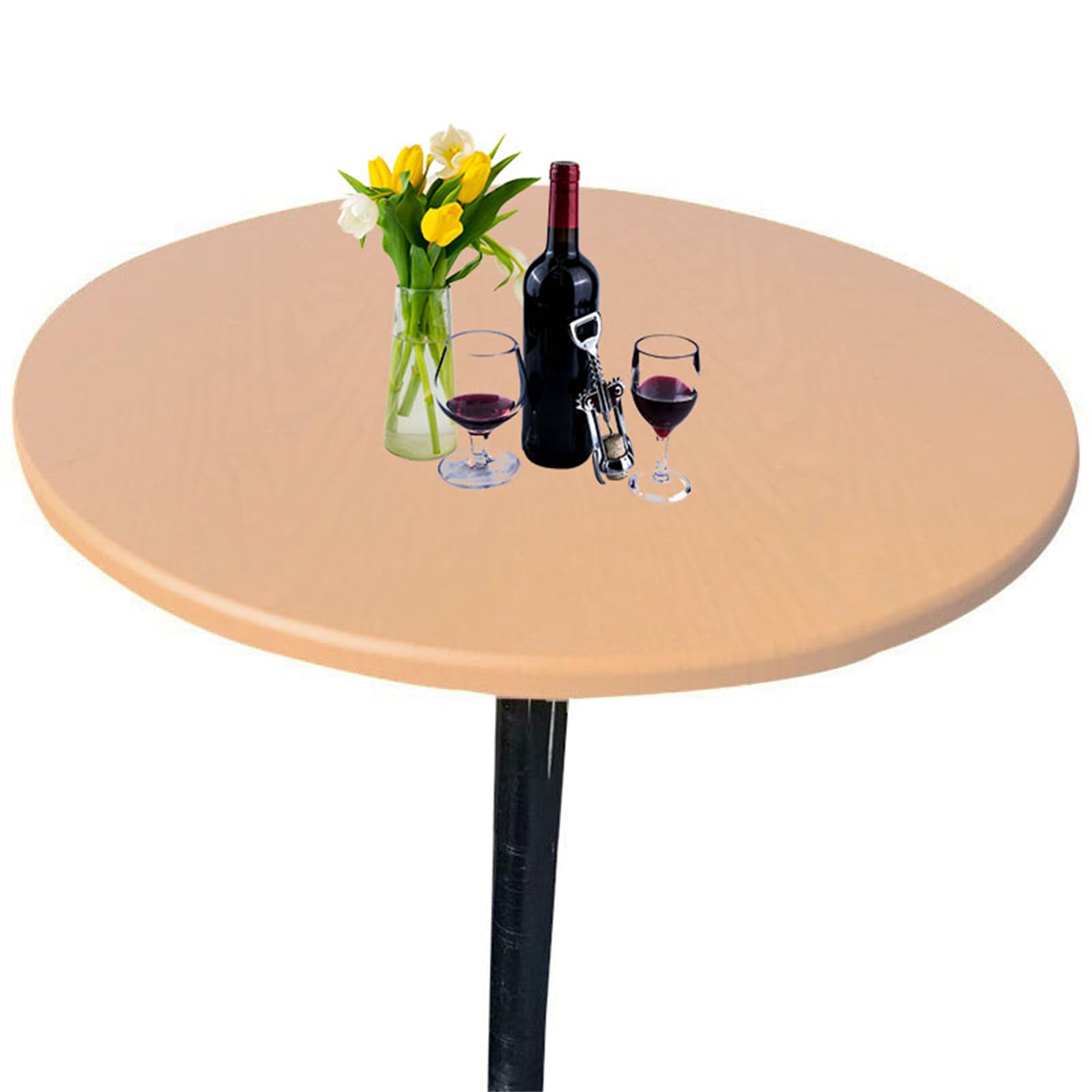Highdi Round Table Cover with Elastic, Circle Table Cloth Fitted Stretch Fitted Tablecloth Non-Slip Round Table Protector Washable for Home Hotel Dining Outdoor Garden (90cm,Champagne)