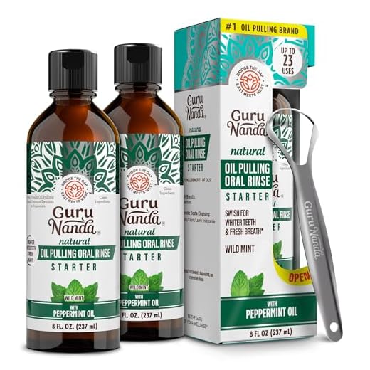 GuruNanda Whitening Pulling Oil with Coconut Oil & Peppermint Essential Oil for Oral Health, Natural Teeth Whitening, Helps Fight Bad Breath, Healthy Gums, Alcohol Free Mouthwash (8 Fl.Oz. x 2)