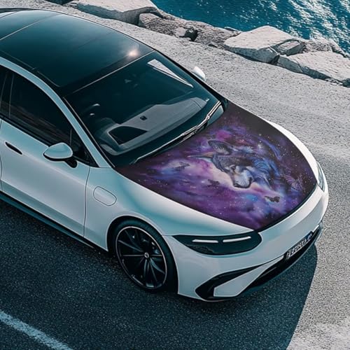 Image of Galaxy Wolf Car Hood Flag Cover - 59x39 in Car Hood Cover for Car Decor,Car Hood Cover Protector for Auto Car Truck Van SUV