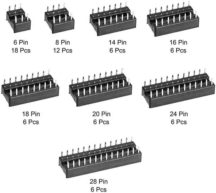 66PCS/lot DIP IC Sockets Adaptor Solder Type Socket Kit 6 8 14 16 18 20 24 28 Pin DIP-6 DIP-8 DIP-14 IC Connector