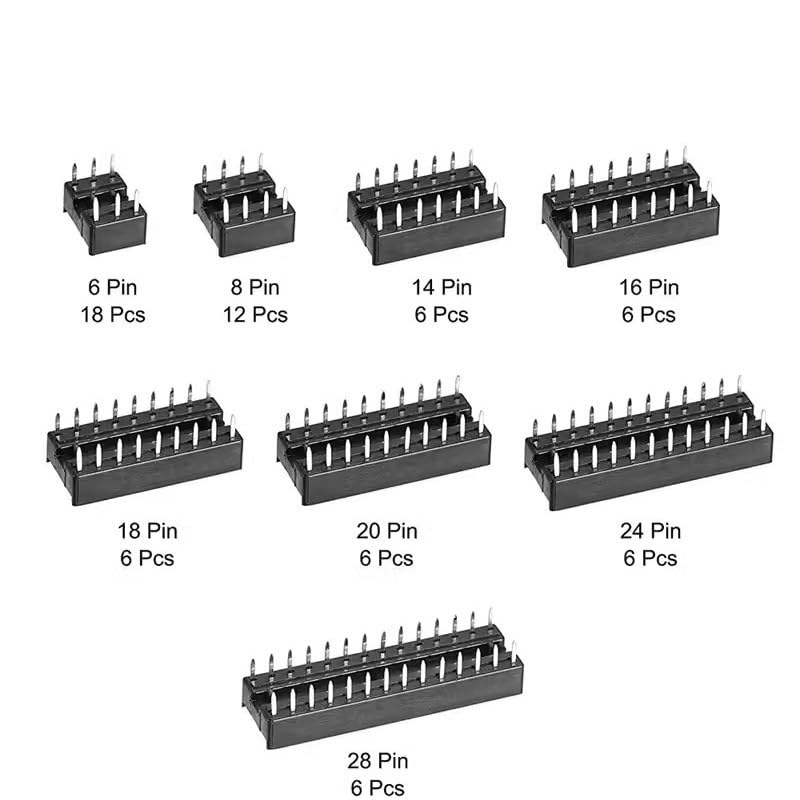 66PCS/lot DIP IC Sockets Adaptor Solder Type Socket Kit 6 8 14 16 18 20 24 28 Pin DIP-6 DIP-8 DIP-14 IC Connector