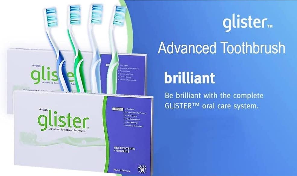 4 x Amway toothbrush Glister medium and Toothpaste Travel Size GLISTER™ Size: 6 x 50 ml/75 g