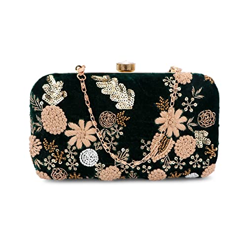 Image of Umera clutch entire heavy embroidery and is a stunning Women' Evening Clutch Purse with Detachable Chain Strap Closure Handbag Suitable for Weddings Proms Night Out Luxury Glam Handbag