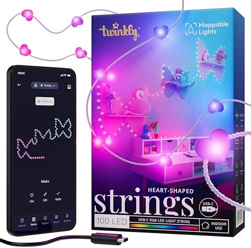 Twinkly Strings USB-C Heart 100 LED, Guirlande Lumineuse en Forme...