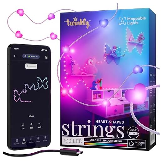 Twinkly Candies - Weihnachtslichterkette mit 100 RGB-LEDs - App-gesteuerte Weihnachtsdeko - USB-C-betrieben - Weihnachtsbeleuchtung für Drinnen, 6m, Herz, klarer Draht