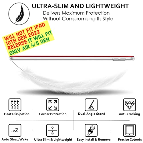 Image of DuraSafe Cases for iPad Air 11 Air 6th 2024 Air 5th 2022 Air 4th 2020 Gen A2588 A2316 A2591 MYFQ2HN /A MYFP2HN /A MYFN2HN /A MYFQ2HN /AiPad Cover with Translucent Frosted Hard Back - Red