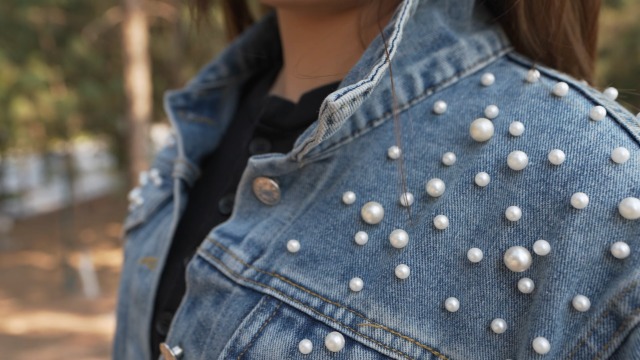 Noni Custom Pearl Denim Jacket Mrs | Embroidered Bride Denim