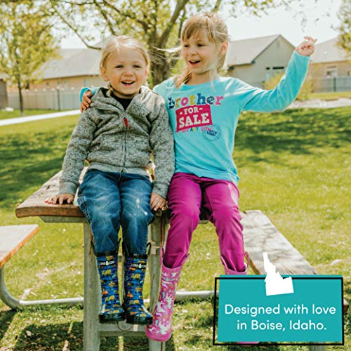 LONECONE Rain Boots with Easy-On Handles in Fun Patterns for Boys and Girls, Play-Proof Flexible Rubber, Durable Non-Slip Treads, Kid-Friendly for Hours of Joy - Construction Monsters, 10 Toddler