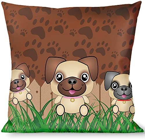 Almofada decorativa estampa de pata de filhote de pug marrom verde