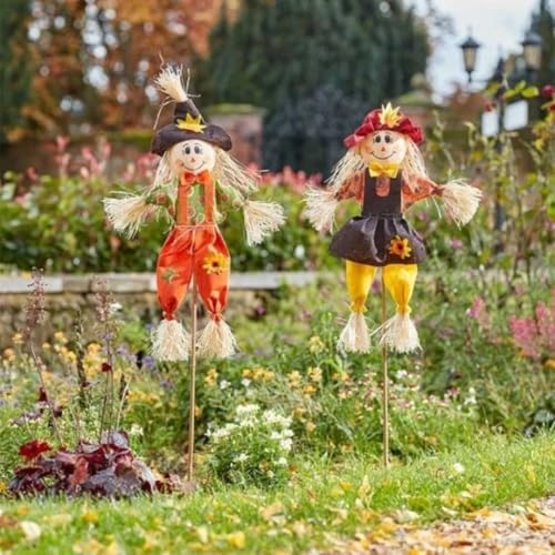 Marco Paul 90cm Scarecrow Halloween Decorations Outdoor - 2 Pack Standing Scarecrow Ornaments for Halloween Harvest Decorations Garden Ornaments Outdoor Autumn Decor
