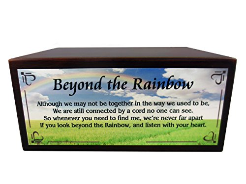 Conversation Concepts Beautiful Paulownia Small Wooden Urn with Silky Terrier Figurine & Personalized Poem Beyond The Rainbow