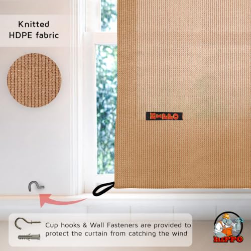 Image of HIPPO 150 GSM Outdoor Sun Blocking Balcony Eyelet /Grommet CurtainsCurtains Sun & UV Protection, Light Filtering Window Curtain (Beige-Brown, 3FTX8FT, 1PC)