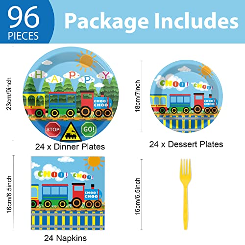 Image of gisgfim 96 Pcs Train Plates and Napkins Party Supplies Train Birthday Party Tableware Set Train Theme Party Decorations Favors for Birthday Baby Shower Serves 24 Guests