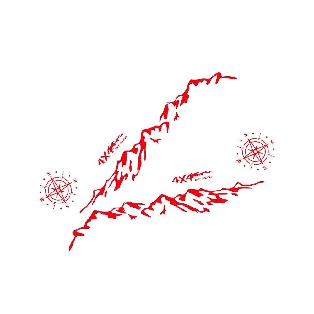 Pickup Side Stickers Graphics 4X4 Mountain Vinyl Decals(Glossy Red)