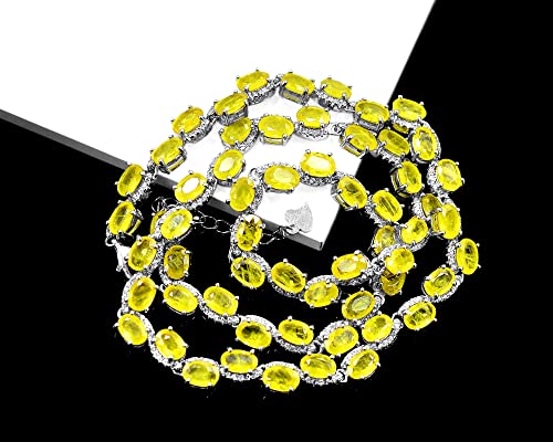 6X4 Mm Oval Cut Natural Yellow Sapphire Women Chain Adjustable Necklace 925 Sterling Silver September Birthstone Wedding Jewelry Birthday Gift For Wife (21 Inches, Yellow Gold Rhodium Plated Silver) #TOP4