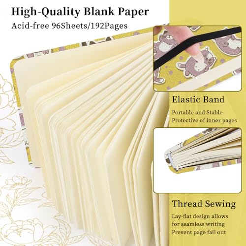 Image of 4.8 inch Pocket Sketch Book,80gsm Hardcover Art Sketchbook for Drawing Journal | Cloth Cover,80gsm Blank Paper,96Sheets,Lay-Flat,Portable Travel Creation Paint Diary Memo Planner,Dry MediaYellow Cat