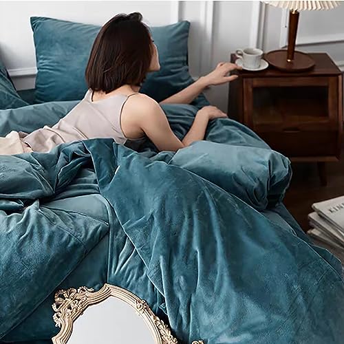 Michorinee Winter Plüsch Bettwäsche Set 135x200 cm 4teilig Petrol Blau – Ansicht 6