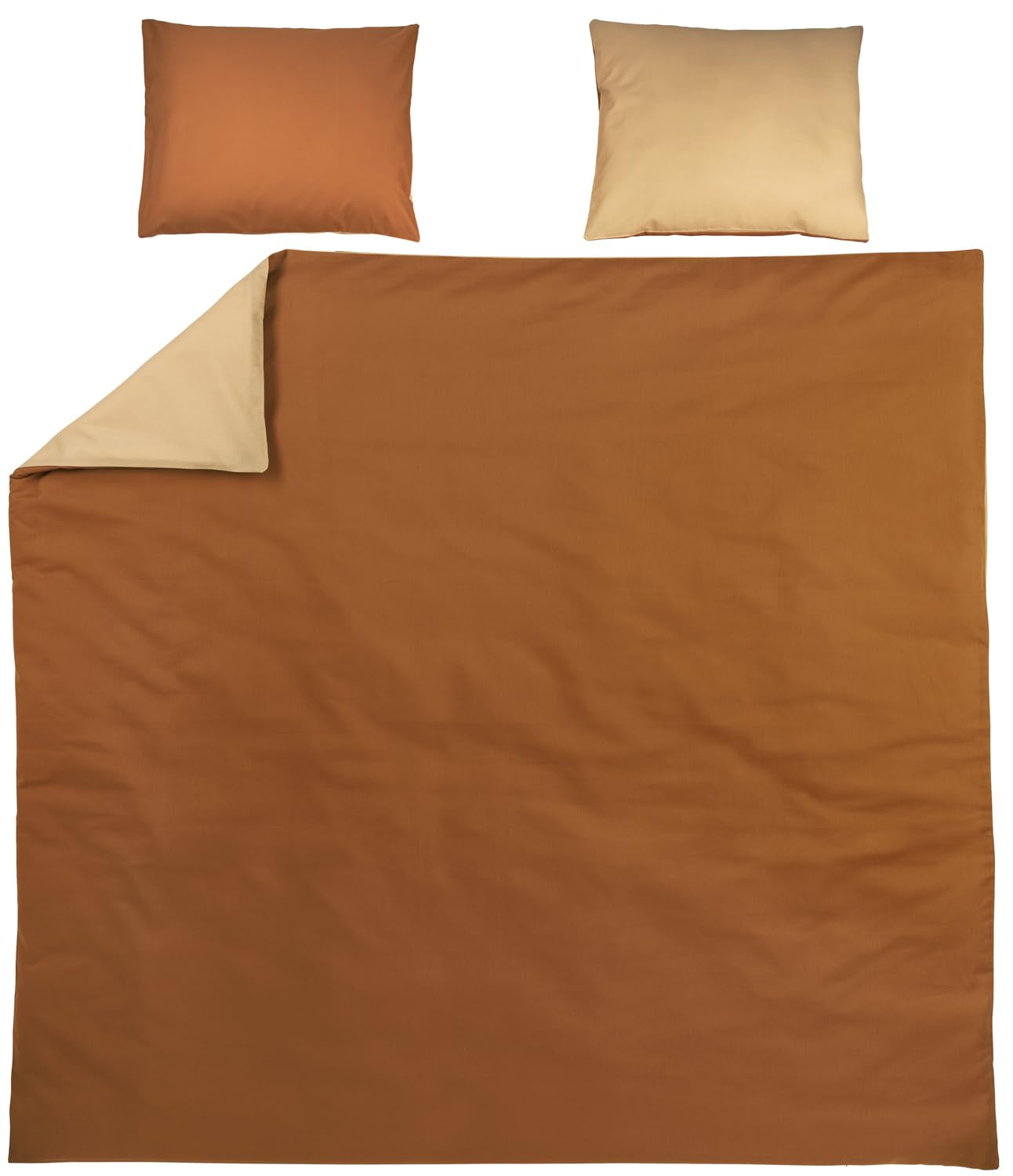 Pościel Meyco Home Uni na łóżko podwójne (bawełna, oddychający materiał, łatwa pielęgnacja, praktyczny składany pasek, wymiary: 240 x 200/220 cm), Camel/Warm Sand
