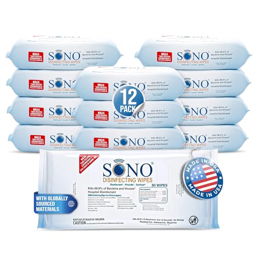 SONO Disinfecting Wipes - Medical-Grade Alcohol-Free No Bleach - Multi-Surface Cleaning Wipes for Home School Office - Pilates 960 Count (Pack of 12) 80 count packs