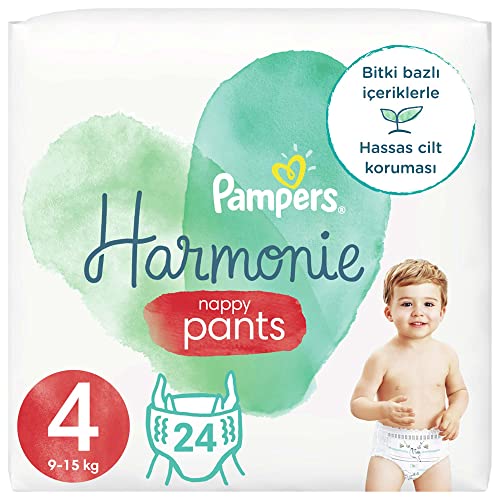 Pampers Pants Windeln Größe 4 (9-15k), Harmonie, 24 Windeln, Schonung der empfindlichen Haut und Inhaltsstoffe pflanzlichen Herkunft