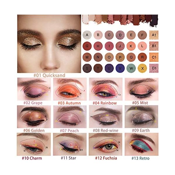 IYOOH Ultra Diamond Glitter Eyeshadow Palette, 28 Colors Professional Pressed Powder Makeup set, 4 Pearly Glitter + 9 Smooth Matte + 15 Cream Shimmer