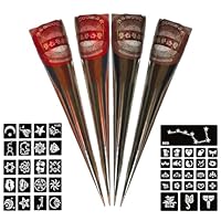 ElevaPulse Hennnaa Tattoo Set - 2x Hennnaa Braun, 2x Hennnaa Rotbraun, 44x Schablonen, Hennnaa Braun Sommersprossen, Hennnaa Farbe, Temporäre Tattoos