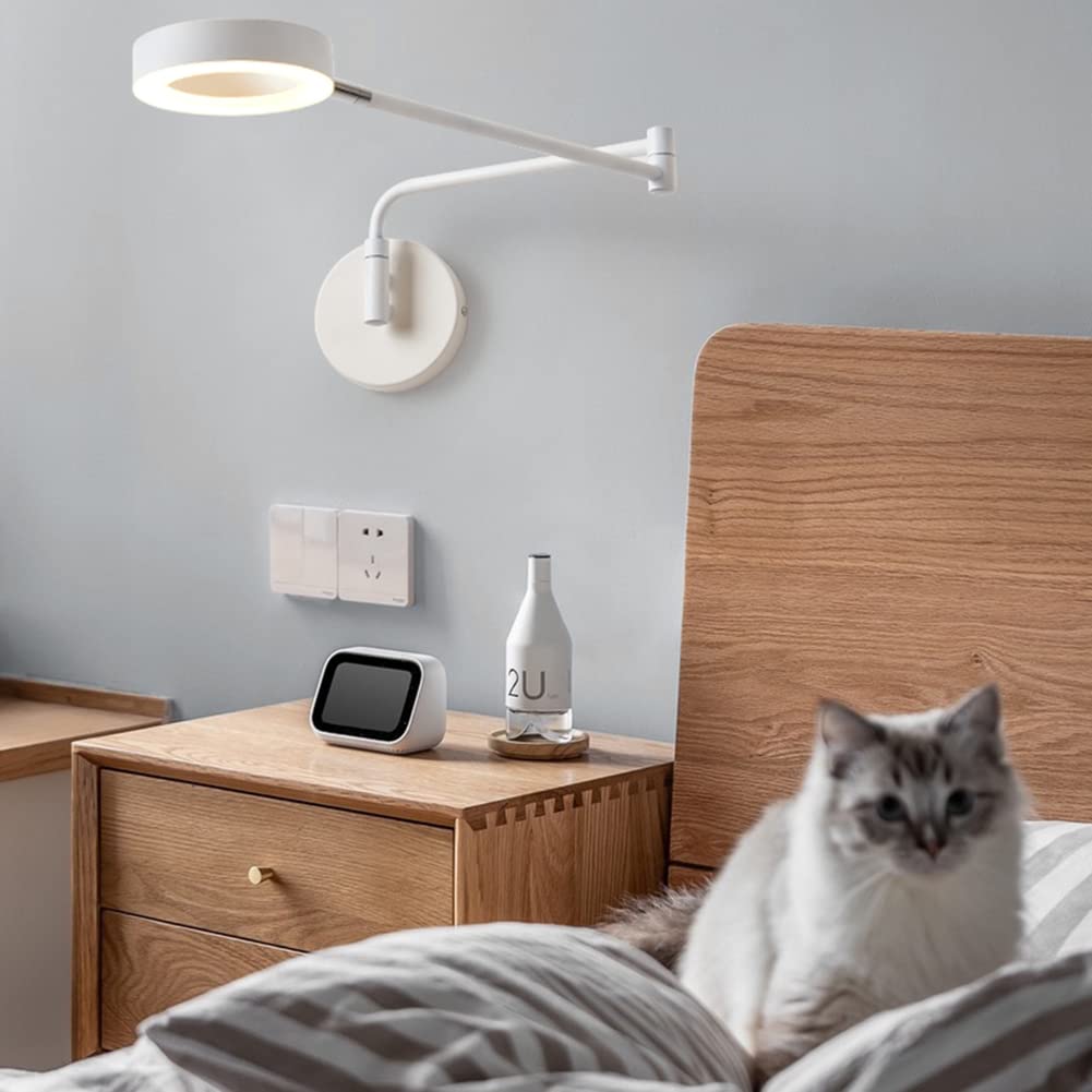 Moderne LED Wandleuchte Innen 8W Dimmbare Klappbare Teleskop Langer Arm Wandlampe 360° Schwenkbar Wipp Wandstrahler Schlafzimmer Nachttisch lesen lampe Wandbeleuchtung,Weiß