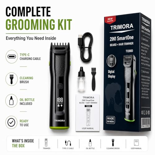 Image of TRIMORA SmartOne Fully Waterproof Hair Trimmer, 180 min Runtime, 25 Length Settings, Cordless, Stainless Steel Blade, Black, Battery Powered