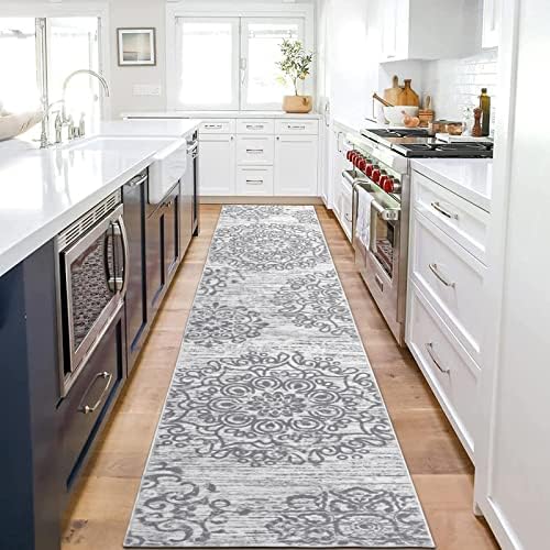 HEBE Boho Runner Rug 2x10Ft Non Slip Hallway Rug Runner Washable Distressed Medallion Area Rugs Vintage Long Bohemian Floor Carpet for Entryway Laundry Room Kitchen Floor Bathroom