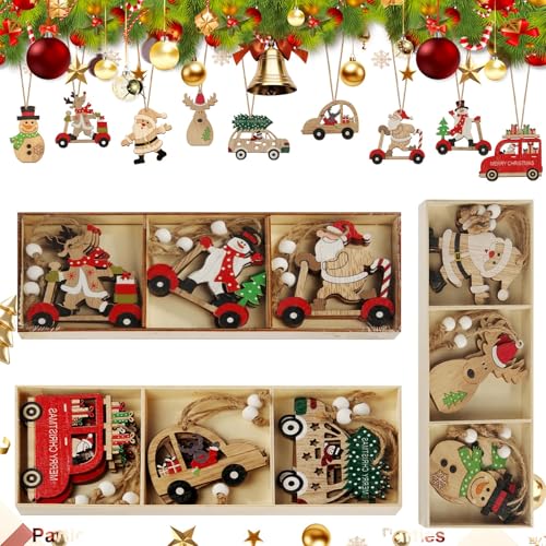 prota Holz Weihnachtsdeko Anhänger, 27 Stück Weihnachtsbaumschmuck...