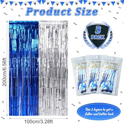 Cortinas de flecos metálicos 3 unidades azul plata 3.3x6.6 pies miniatura 3
