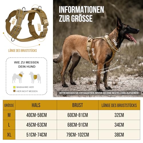 OneTigris Hundegeschirr, Diesel Einstellbar Taktisches Geschirr Weich Gepolstert Brustgeschirr für mittelgroße und große Hunde mit Reflektierend, 1 Griff, 3 D-Ringe (Braun, M)