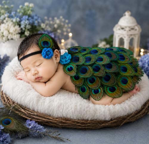 Image of BabyMoon | Set of 2 | Peacock Baby Photography Shoot Props | Janmashtmi | Krishna | Baby Gift Set