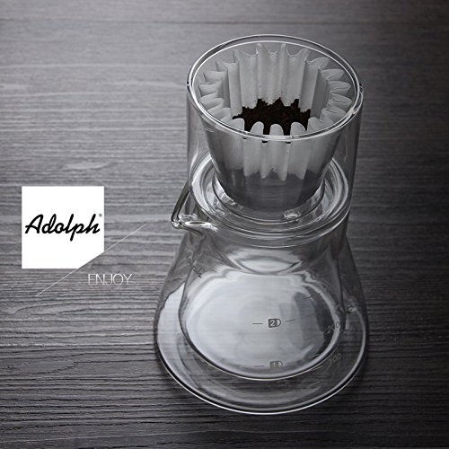 Adolph Double Wall Vacuum Sealed Glass Coffee Maker. Anti-Condensation and Thermo Shock Resistance Server and Coffee Dripper (500ml for 1-4 Cups)