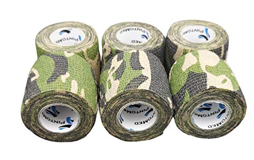 PintoMed - Venda Cohesiva - 6 x VERDE CAMUFLADO - 6 rollos x 5 cm x 4,5 m estirado - Vendaje autoadhesiva elástica y flexible, Cinta adhesiva, Vet Wrap, Tape, Primeros auxílios y lesiones