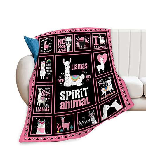 Cute Llama Blanket Pink Llama Throw Blanket Gifts For Girls Warm Soft Flannel Funny Animal Alpaca Print Blanket For Kids Adult Ultra Luxurious Cozy Plush Blanket For Sofa Chair Bed 50"X40" #TOP25