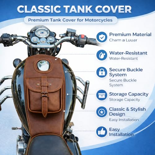 Image of Bike Petrol Tank Cover Brown PU Rexine Water Proof Pocket Cover for RE Classic All Model's 1