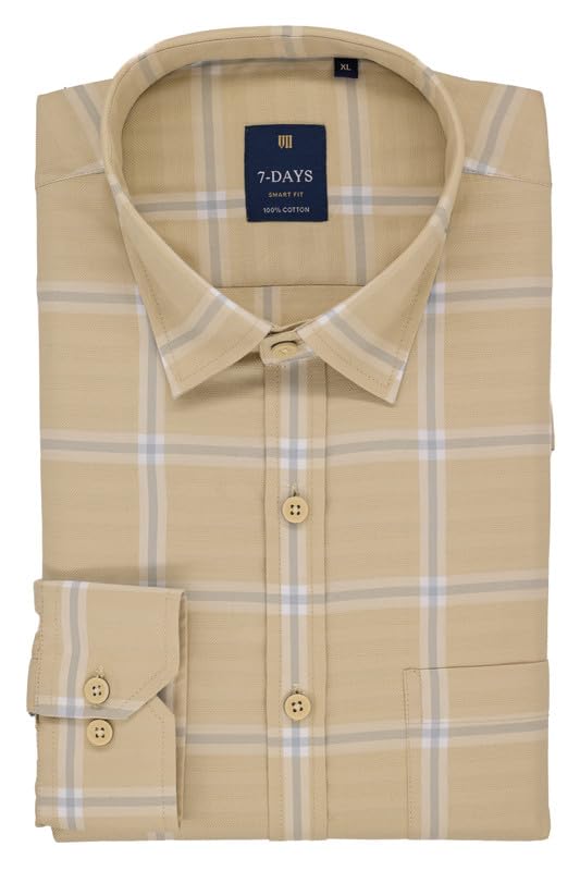 Image of 7-DAYS Men's Premium Check Shirt - 100% Cotton, Tailored Fit (Between Slim & Regular), Full Sleeve, with Pocket - Smart Office & Casual Look