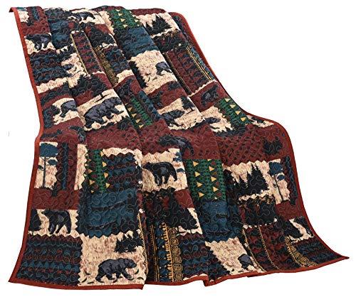 LL Home Bears Scarlet and Black Patchwork 60" x 50" Decorative Throw Quilt Blanket