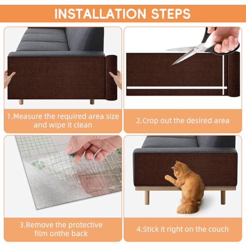 Image of Qpets Cat Scratcher Pad 40x100cm Self-Adhesive Thicken Furniture Protector Surface Guard Wrap with 10Pcs Invisible Spiral Twist Pins, for Sofa, Leather Couch, Wall -Brown