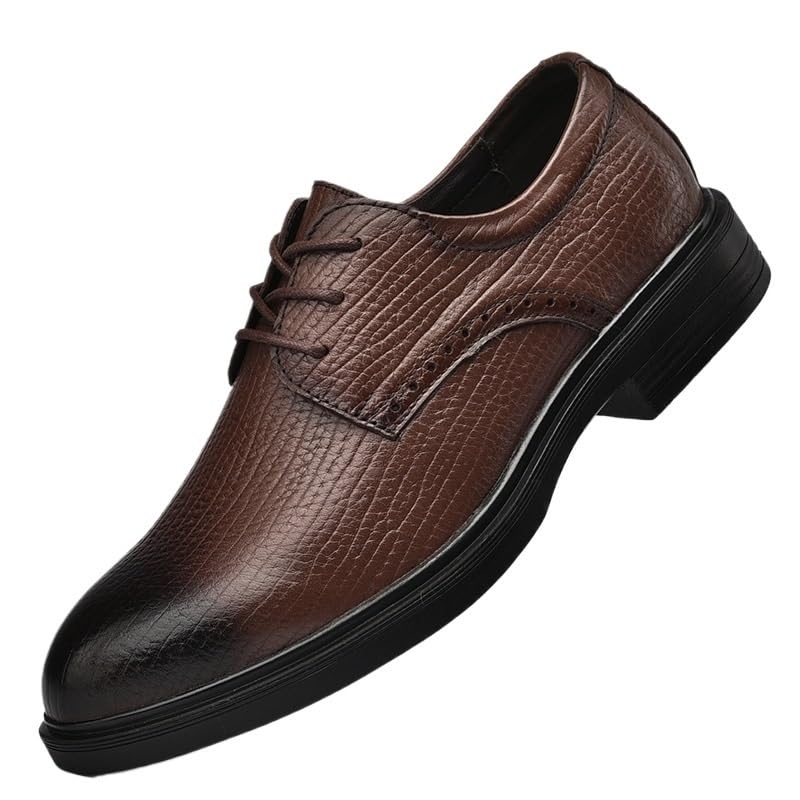 Dress Oxford Shoes for Men's Lace-up Prom Wedding Rubber Sole Block Heel Low Top Casual Cap Toe Design Outdoor Genuine Leather