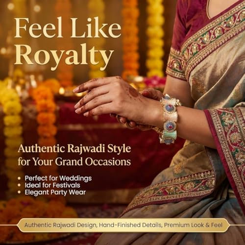 Image of NMII Gold Metal Bangles Rajwadi Style Kangan Set For Women & Girls with Zircon Diamond | Traditional Girl's Bangles Bracelet | Kada For Women Trendy | Wedding, Party, Festive, Daily- Set of 2