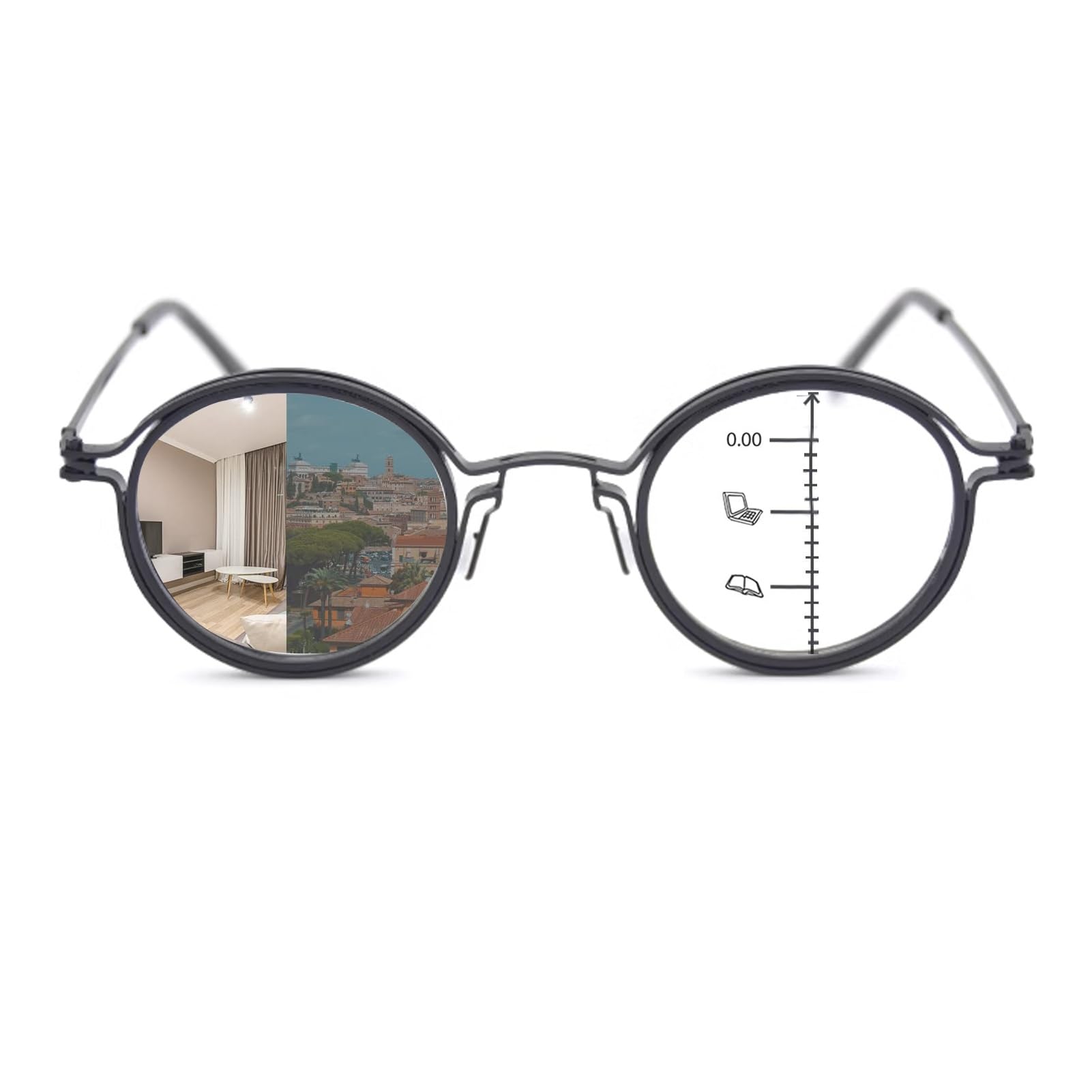 Gafas de Lectura Redondas Bloqueo Luz Azul Vintage, Gafas de Sol Multifocales Progresivas Fotocromáticas para Hombres y Mujeres