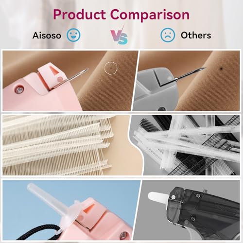 Image of AISOSO Handheld Tagging Gun for Clothes, with Fasteners in Two Sizes, Pink | Includes 0.5mm Needle Quick Clothing Fixer, 1500pcs Each in 0.98 inch and 1.38 inch Lengths, for Securing Cuffs, Collars, Tags