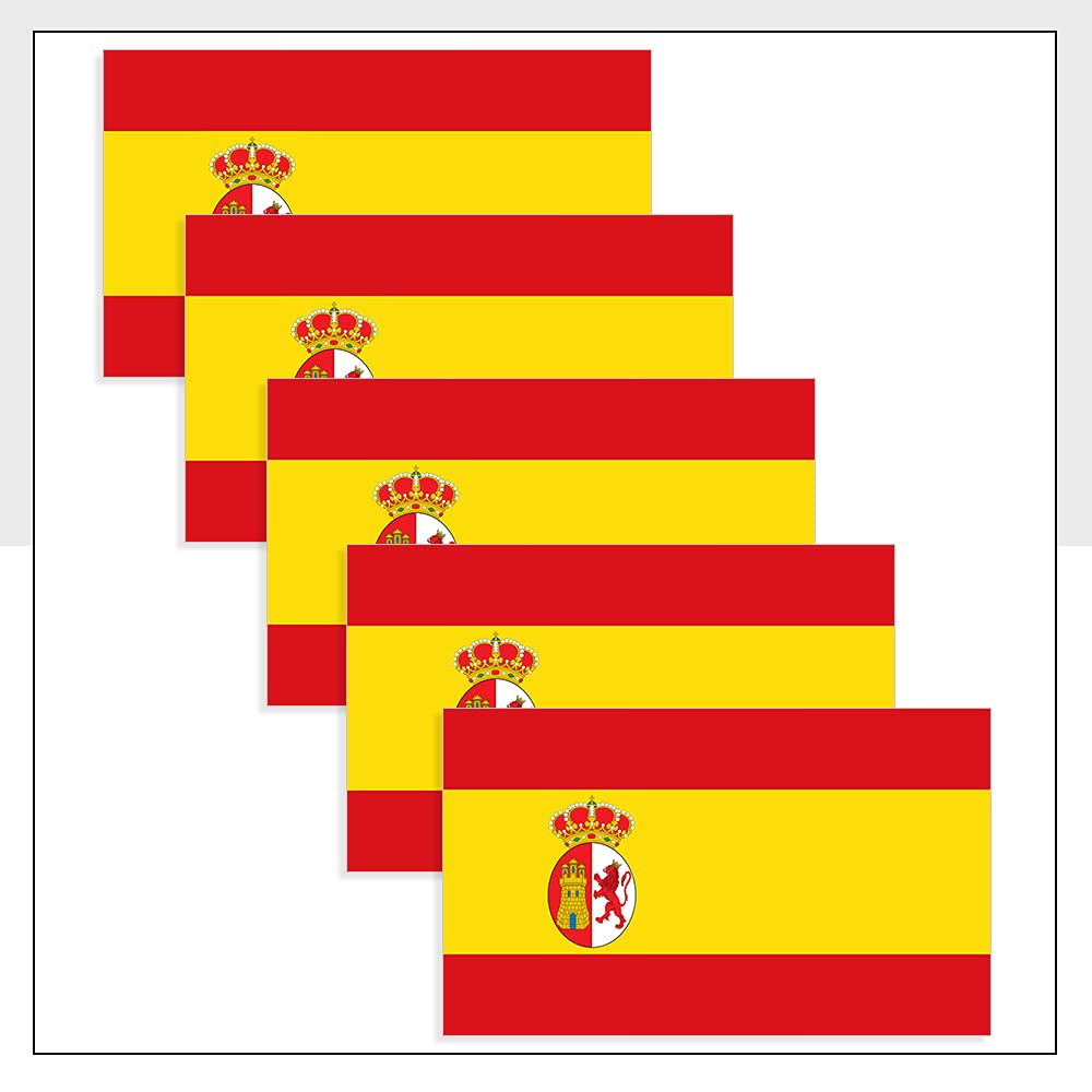 Spanish Flag Fridge Stickers Pack of 5 (60mm x 36mm) Waterproof ESP Flag Labels for Helmet iPad Fridge Bike Van Car Packwith® #P1061