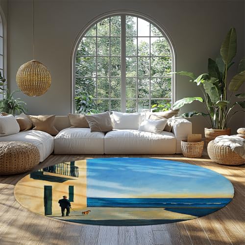 Tapis rond antidérapant 240cm bleu Ocean Coastal pour salon