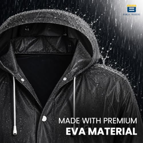 Image of Reusable EVA Hooded Raincoat| Transparent Waterproof Rain Wear for Men & Women | Elastic Full Sleeves | Front Button Design | Knee Length Free size