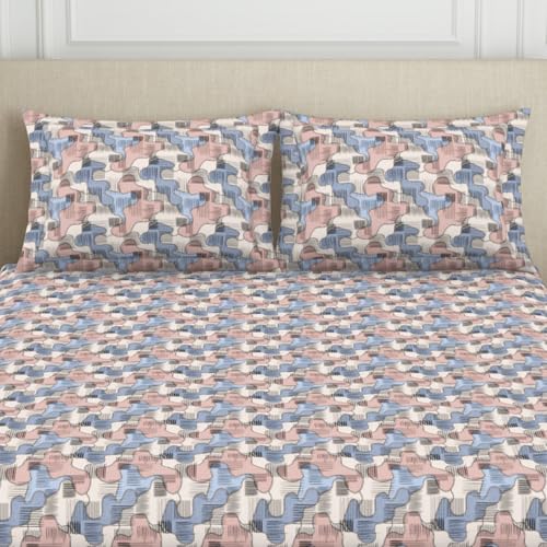 Image of Welspun 120 TC Cotton Blend Bedsheet for Double Bed with 2 Pillow Cover | Skin Safe & Super Soft Queen Bed Sheet | (274 X 274 CM) - Geometric | Maroon